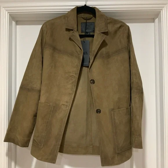 ZARA OVERSIZED BROWN TAN NATURAL LEATHER SUEDE BLAZER JACKET - Picture 8 of 9